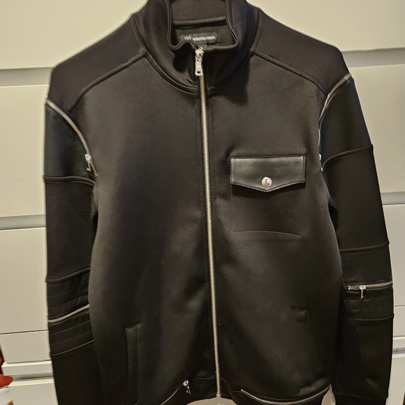 Inc Black Zip-Up Jacket with Leather Accents - Picture 1 of 2
